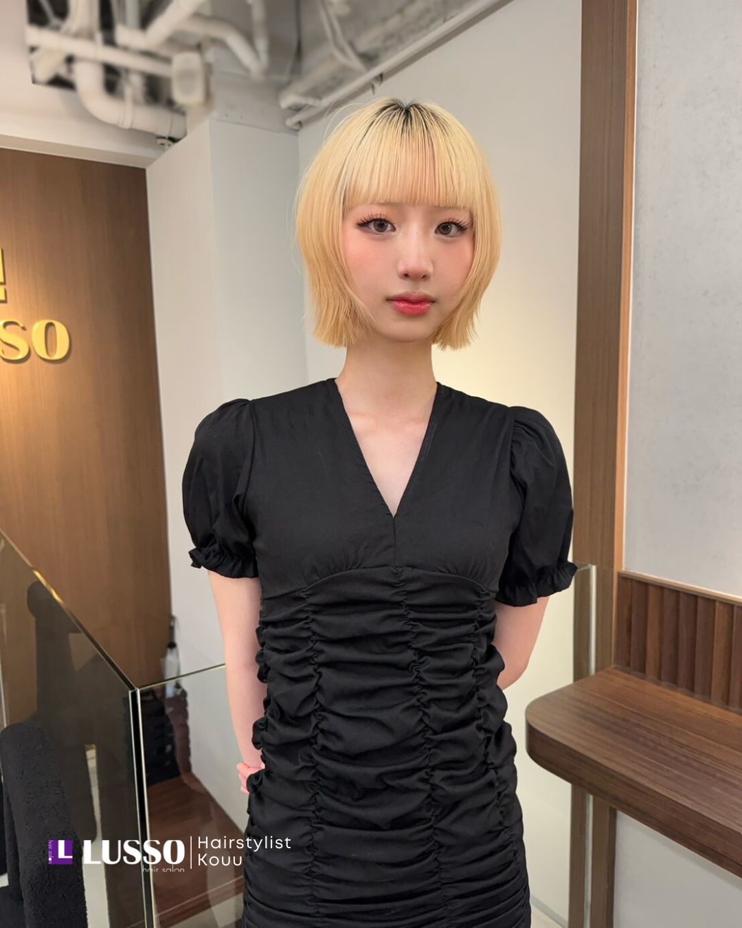 日系前衛風 低層次的齊短髮結合直劉海 特殊色染髮設計 